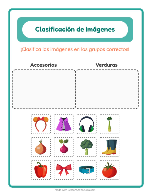 Vista previa de la hoja de Clasificar Imágenes para jardín infantil