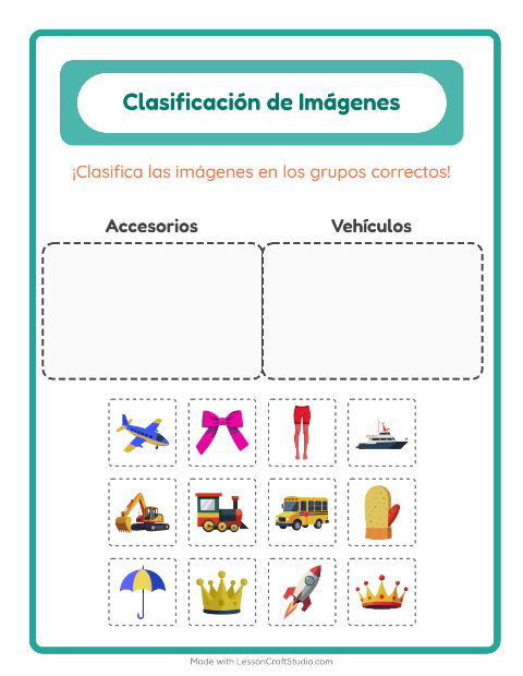 Vista previa de la hoja de Clasificar Imágenes para jardín infantil