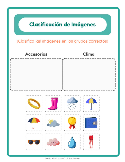 Vista previa de la hoja de Clasificar Imágenes para jardín infantil