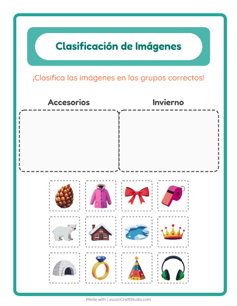 Vista previa de la hoja de Clasificar Imágenes para jardín infantil