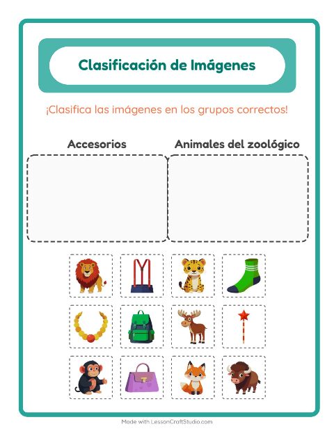 Vista previa de la hoja de Clasificar Imágenes para jardín infantil