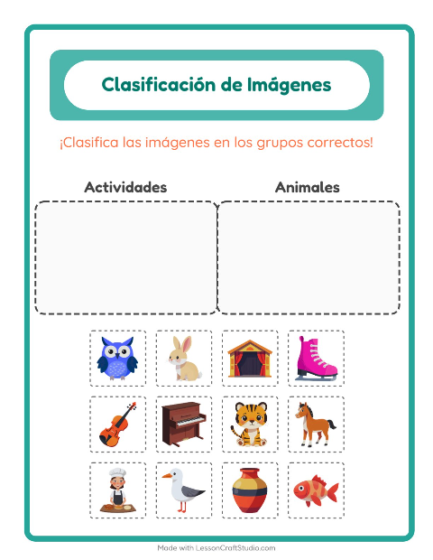 Vista previa de la hoja de Clasificar Imágenes para jardín infantil