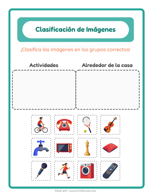 Vista previa de la hoja de Clasificar Imágenes para jardín infantil
