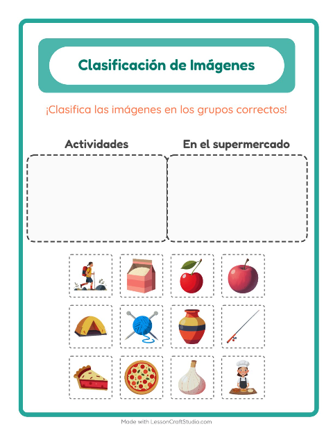 Vista previa de la hoja de Clasificar Imágenes para jardín infantil