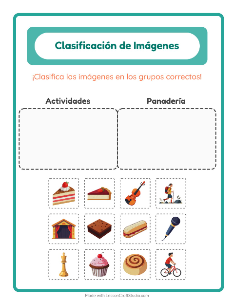 Vista previa de la hoja de Clasificar Imágenes para jardín infantil