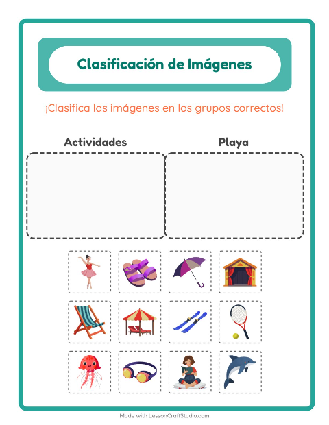Vista previa de la hoja de Clasificar Imágenes para jardín infantil