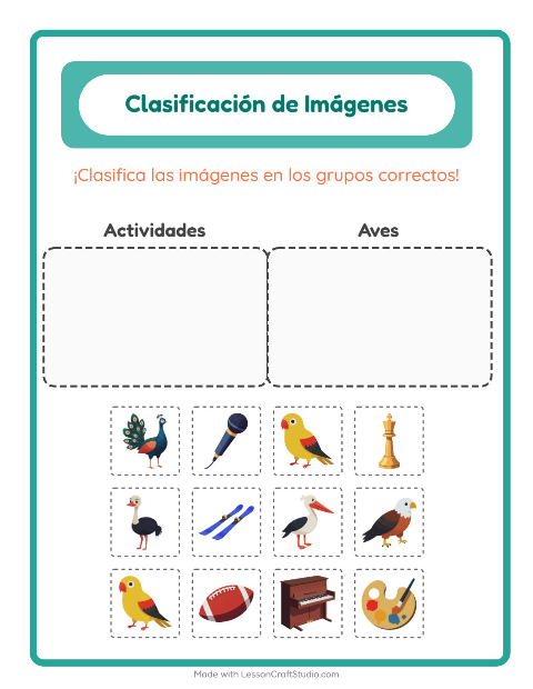 Vista previa de la hoja de Clasificar Imágenes para jardín infantil
