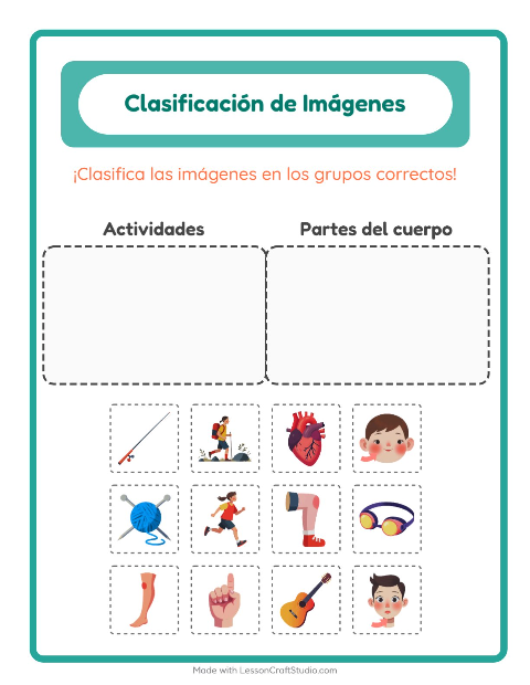 Vista previa de la hoja de Clasificar Imágenes para jardín infantil