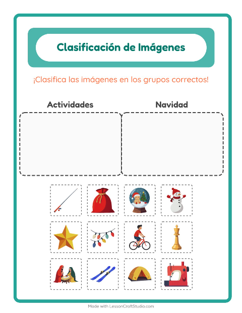 Vista previa de la hoja de Clasificar Imágenes para jardín infantil