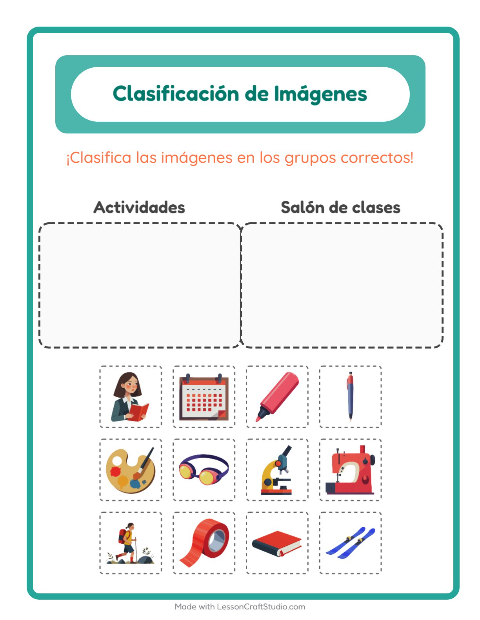 Vista previa de la hoja de Clasificar Imágenes para jardín infantil