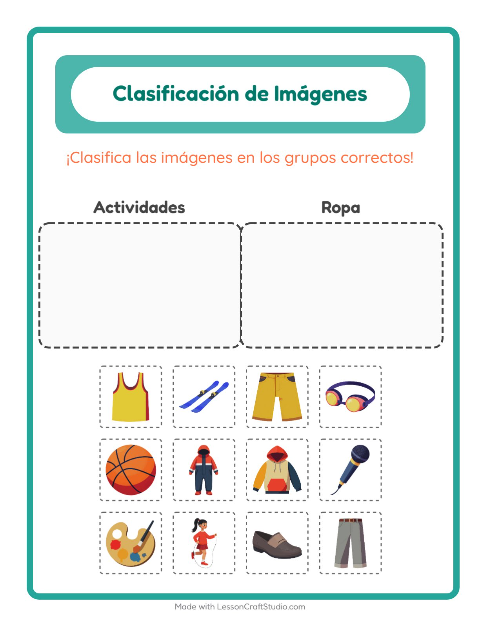 Vista previa de la hoja de Clasificar Imágenes para jardín infantil