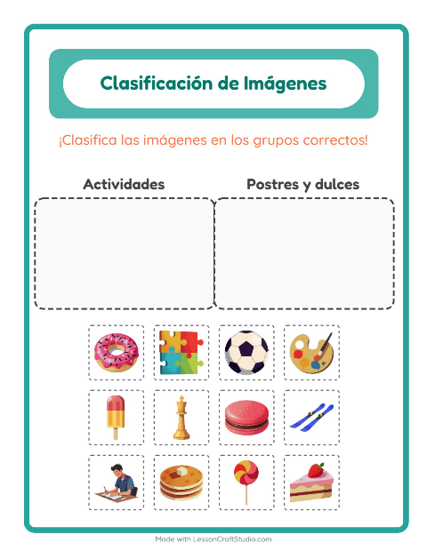 Vista previa de la hoja de Clasificar Imágenes para jardín infantil