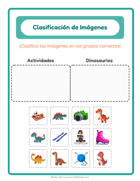 Vista previa de la hoja de Clasificar Imágenes para jardín infantil