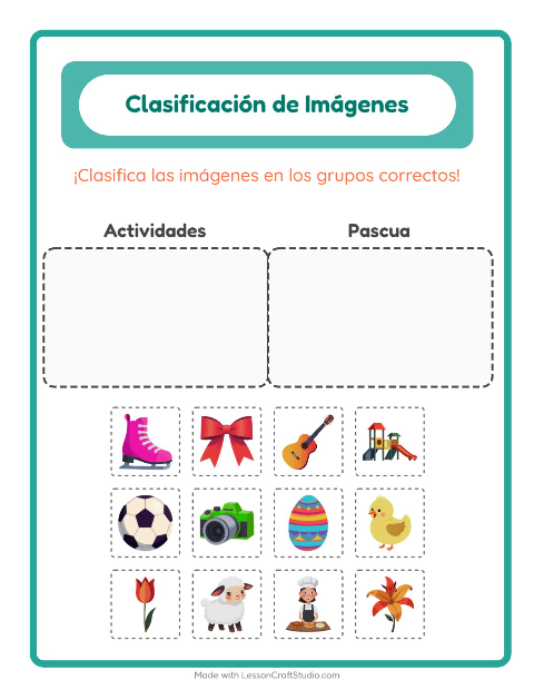 Vista previa de la hoja de Clasificar Imágenes para jardín infantil