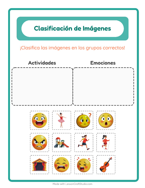 Vista previa de la hoja de Clasificar Imágenes para jardín infantil