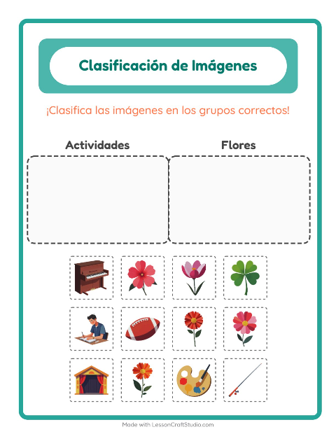 Vista previa de la hoja de Clasificar Imágenes para jardín infantil