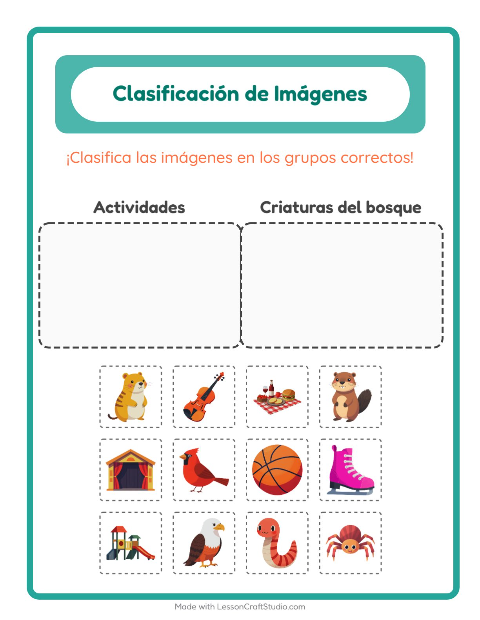 Vista previa de la hoja de Clasificar Imágenes para jardín infantil