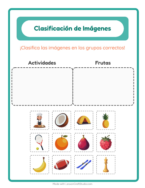 Vista previa de la hoja de Clasificar Imágenes para jardín infantil