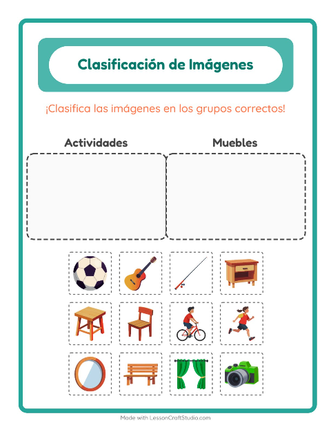 Vista previa de la hoja de Clasificar Imágenes para jardín infantil
