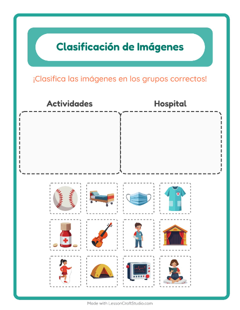 Vista previa de la hoja de Clasificar Imágenes para jardín infantil