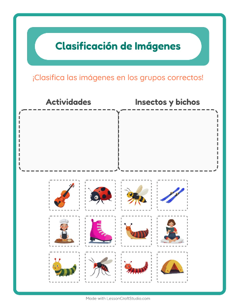 Vista previa de la hoja de Clasificar Imágenes para jardín infantil
