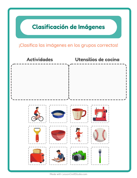 Vista previa de la hoja de Clasificar Imágenes para jardín infantil