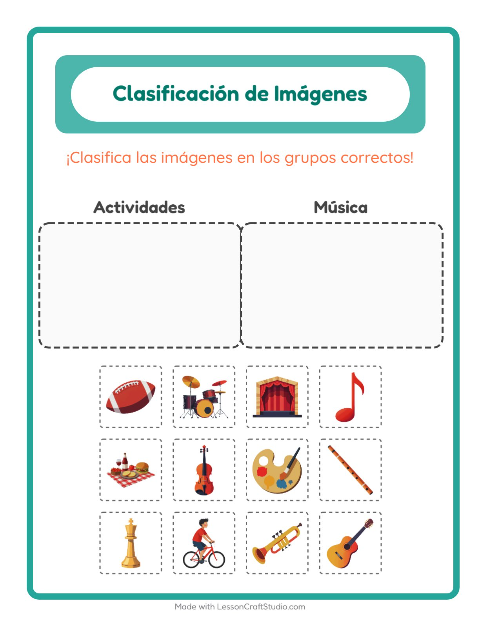 Vista previa de la hoja de Clasificar Imágenes para jardín infantil