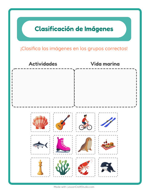 Vista previa de la hoja de Clasificar Imágenes para jardín infantil