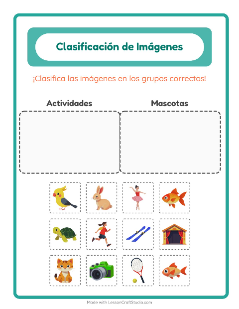 Vista previa de la hoja de Clasificar Imágenes para jardín infantil