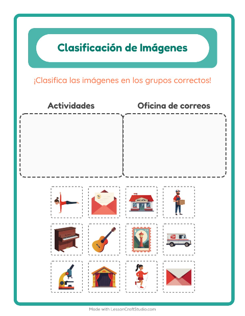 Vista previa de la hoja de Clasificar Imágenes para jardín infantil
