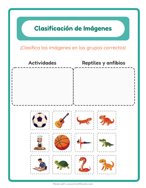 Vista previa de la hoja de Clasificar Imágenes para jardín infantil