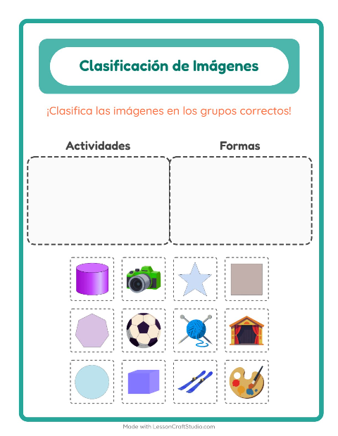 Vista previa de la hoja de Clasificar Imágenes para jardín infantil
