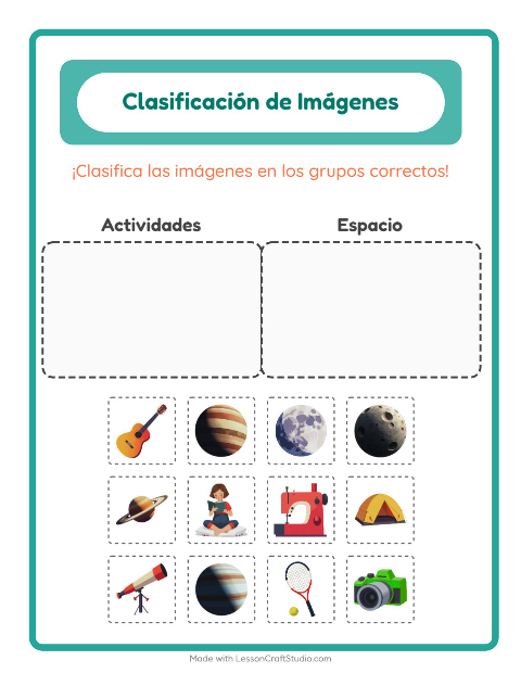 Vista previa de la hoja de Clasificar Imágenes para jardín infantil