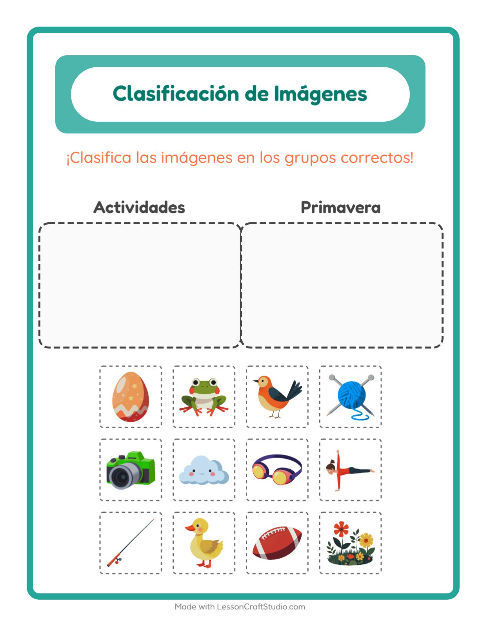 Vista previa de la hoja de Clasificar Imágenes para jardín infantil