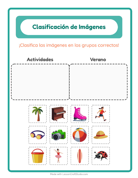 Vista previa de la hoja de Clasificar Imágenes para jardín infantil