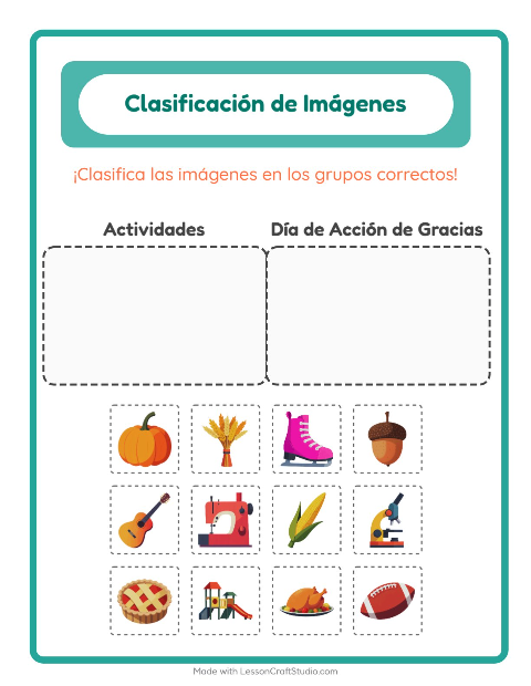 Vista previa de la hoja de Clasificar Imágenes para jardín infantil