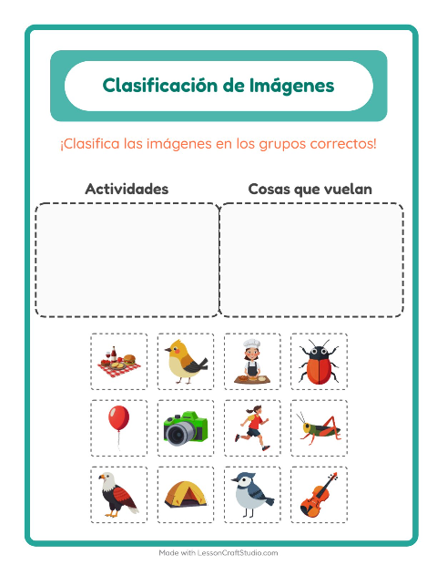 Vista previa de la hoja de Clasificar Imágenes para jardín infantil
