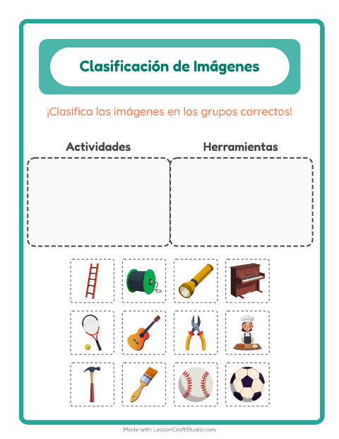 Vista previa de la hoja de Clasificar Imágenes para jardín infantil