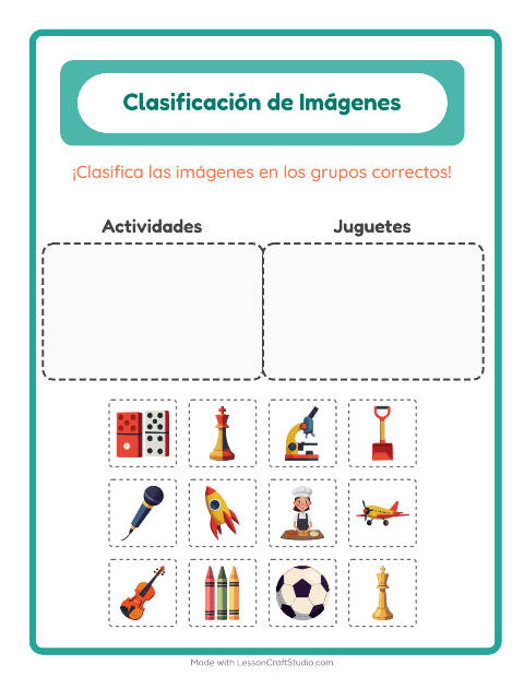 Vista previa de la hoja de Clasificar Imágenes para jardín infantil