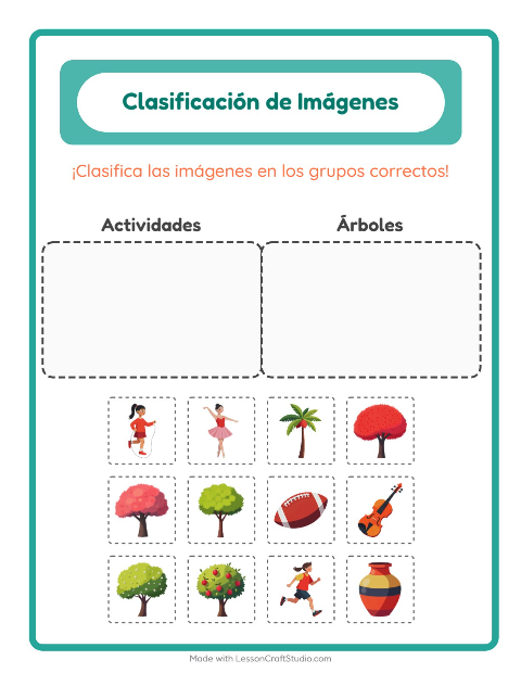 Vista previa de la hoja de Clasificar Imágenes para jardín infantil