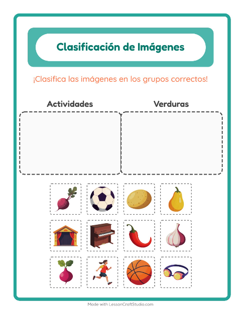 Vista previa de la hoja de Clasificar Imágenes para jardín infantil