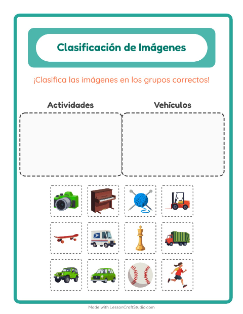 Vista previa de la hoja de Clasificar Imágenes para jardín infantil