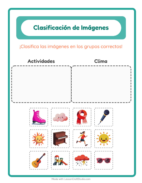 Vista previa de la hoja de Clasificar Imágenes para jardín infantil