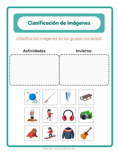 Vista previa de la hoja de Clasificar Imágenes para jardín infantil