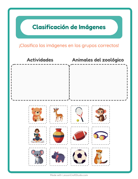 Vista previa de la hoja de Clasificar Imágenes para jardín infantil