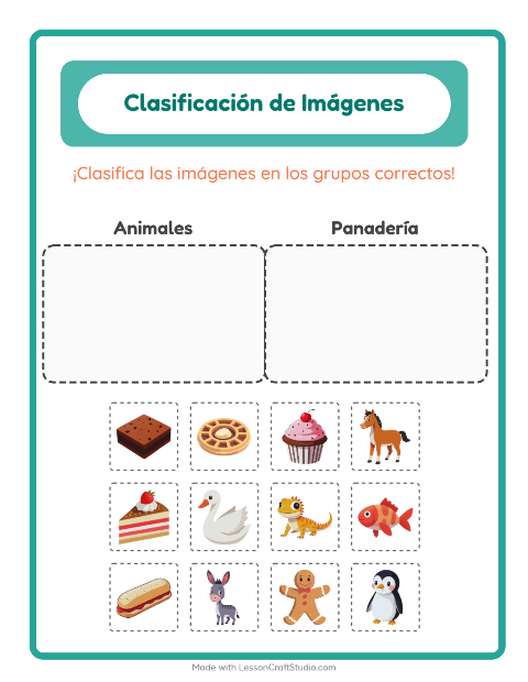 Vista previa de la hoja de Clasificar Imágenes para jardín infantil