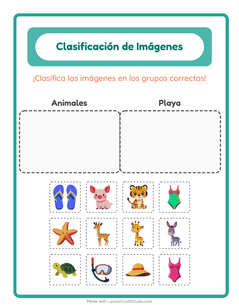 Vista previa de la hoja de Clasificar Imágenes para jardín infantil