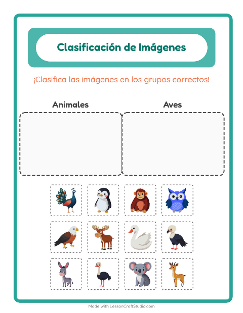 Vista previa de la hoja de Clasificar Imágenes para jardín infantil