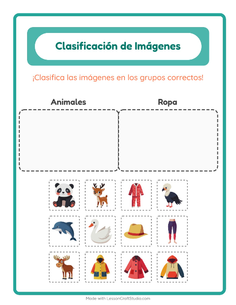 Vista previa de la hoja de Clasificar Imágenes para jardín infantil