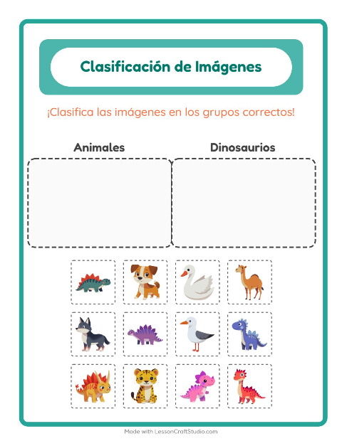 Vista previa de la hoja de Clasificar Imágenes para jardín infantil